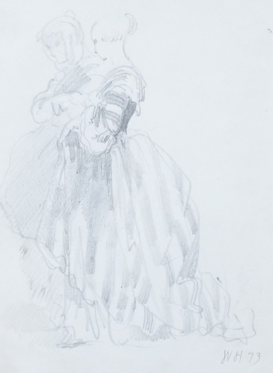 W.H.(18th C. English School), pencil on paper, Study of two women, initialled and dated '73, 15 x 11cm